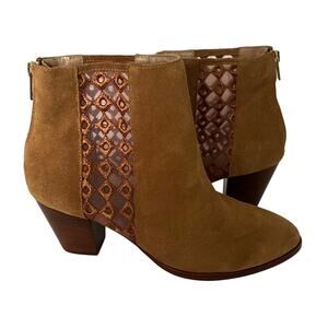 Anthropologie Women's Camel Suede Sheer Back Zip Boots Close Toe Tan Size 9M